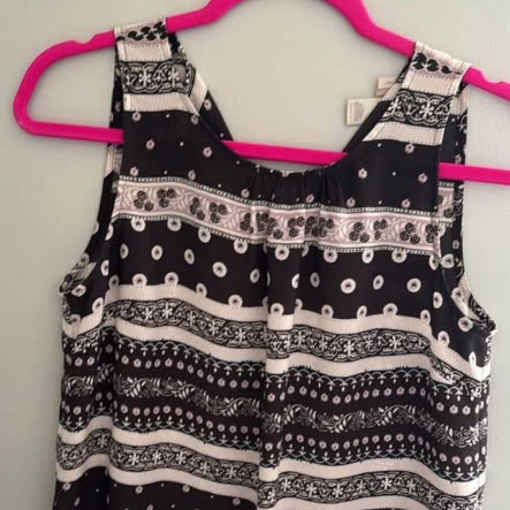 Loft petite small charcoal, white and purple shirt